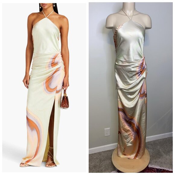 Jonathan Simkhai Dresses & Skirts - JONATHAN SIMKHAI Hansel halter neck ruched print satin dress